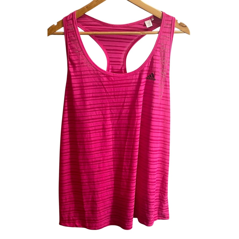 Adidas Tank Top Womens XL Pink Climalite Racerback Striped Athletic Running